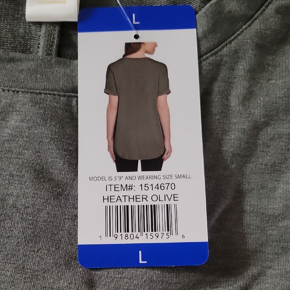 Matty M Heather Olive "French Terry Roll Cuff Tee" - Picture 3 of 7